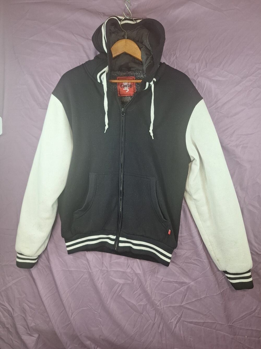 Mens Vintage Courage Black and White Varsity Sports Bomber Jacket Size Medium